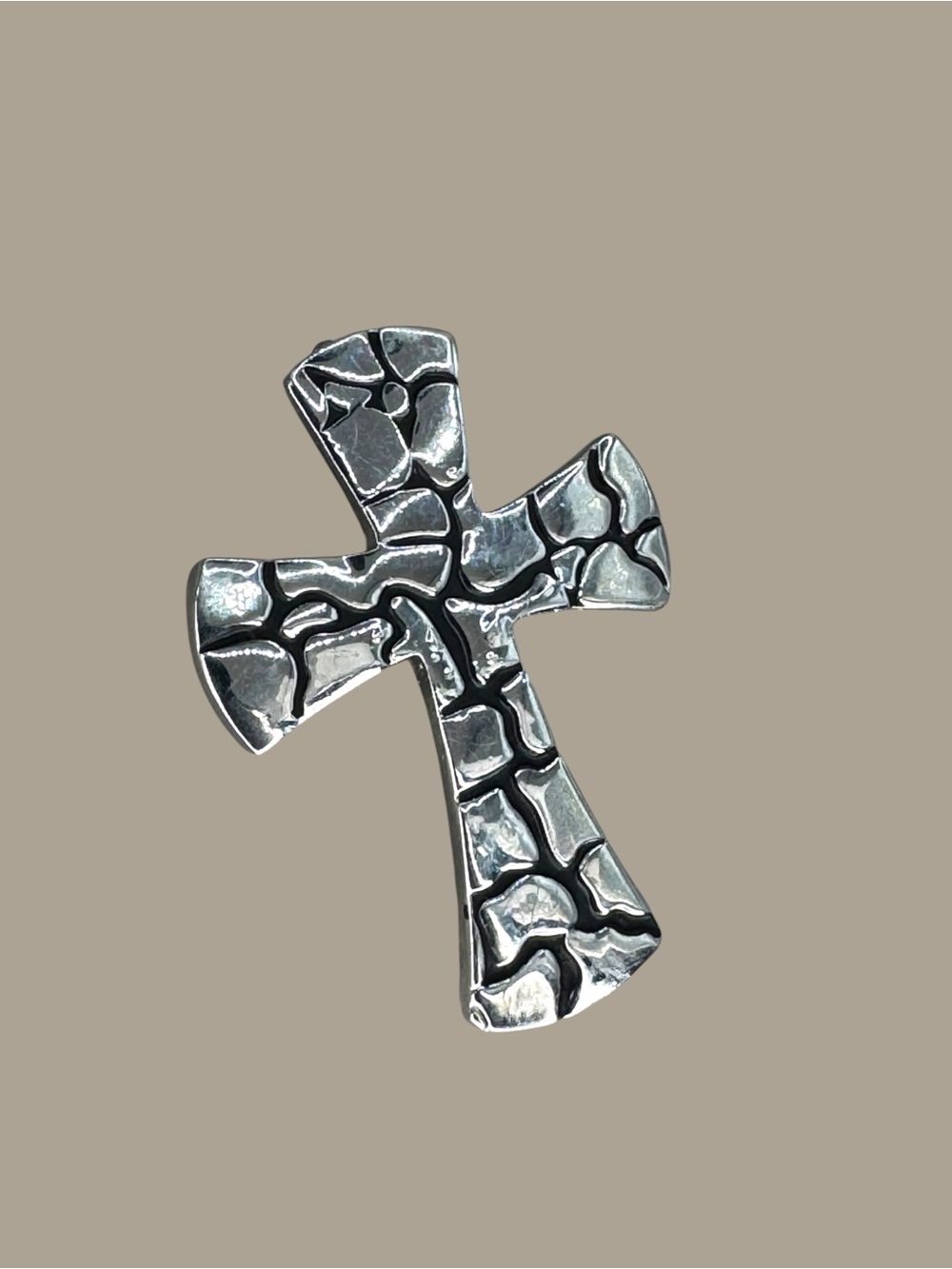 Silver Tone Textured Cross Pendant – Black Mosaic Statement Cross – 2.5” Religio